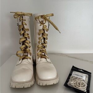 Youth Cream Boots with Gold Laces & original laces